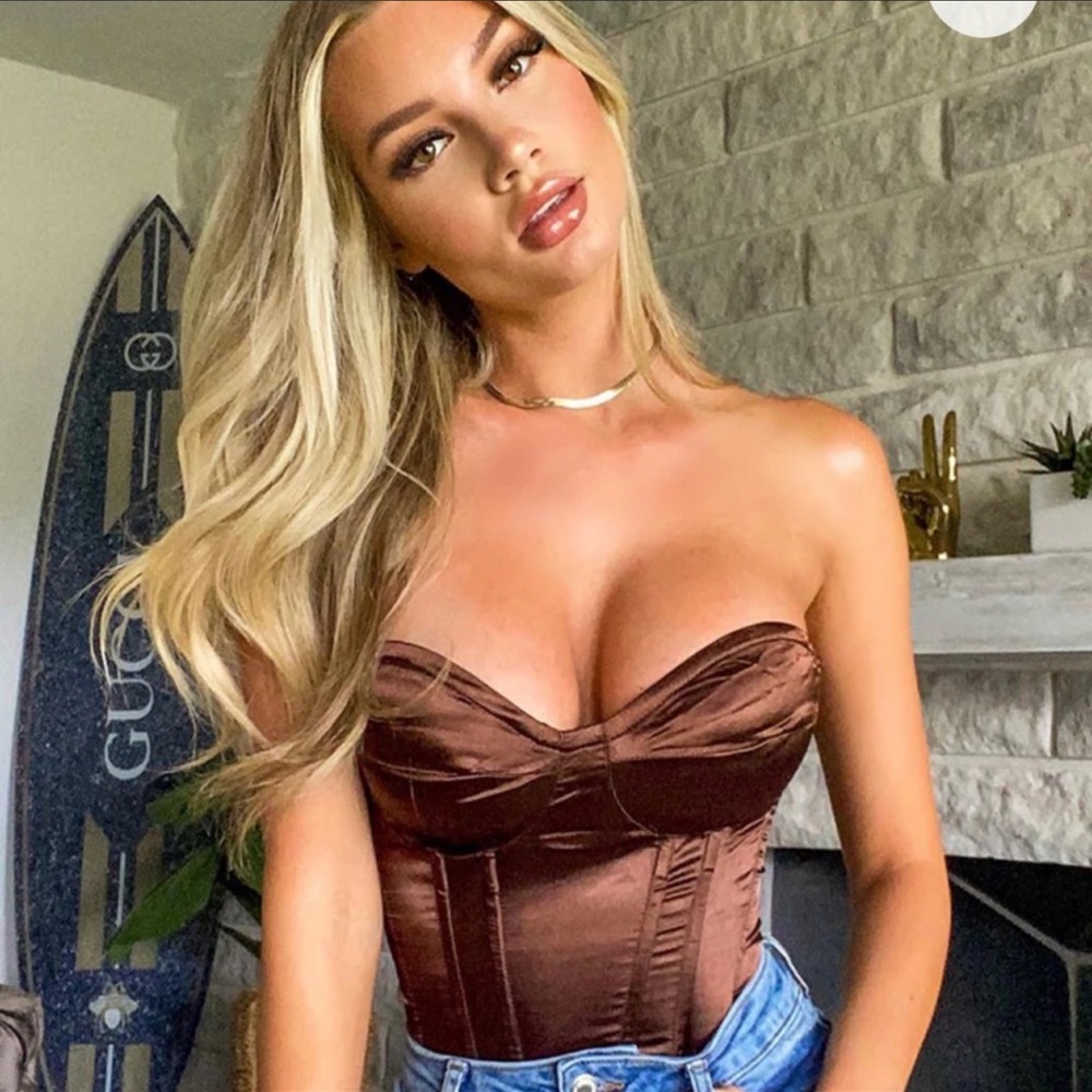 NWT PrettyLittleThing Chocolate Satin Corset Top